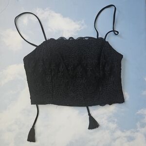 Embroidered Dressy Black Lace Crop Top Scalloped Top Unique Crop Top Elegant